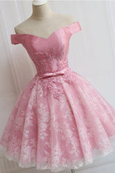 Simple A-line Off Shoulder Tulle Homecoming Dress with Appliques, Party Dress