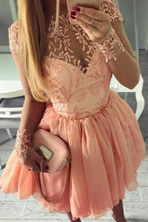 Long Sleeves Appliques Homecoming Dress Party Dresses with Beading