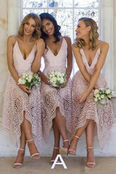 Royal Blue Lace V Neck Spaghetti Straps Bridesmaid Dress, Cheap Homecoming Dress