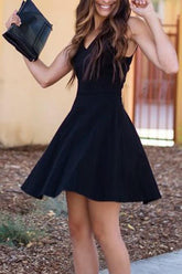 Vestido negro sencillo de corte A para baile de bienvenida, vestido para quinceañera, vestido corto de graduación