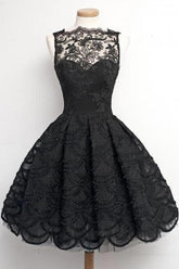 Lace A-Line Scalloped-Edge Vintage Homecoming Dress, Short Prom Dress