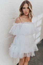 Minivestido de tul blanco, vestido corto SYH6