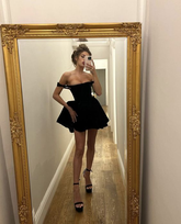 Lindo vestido negro de corte A para baile de bienvenida, vestido negro de cóctel Y2363