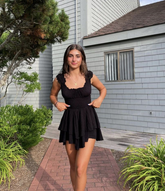 Lindo vestido negro de corte A para baile de bienvenida, vestido negro de fiesta Y2211