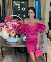 Vestido fucsia de fiesta con hombros descubiertos Y2347