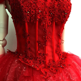 Adorable robe de soirée rouge à décolleté cœur en tulle brillant, épaules dénudées, courte, Y1212