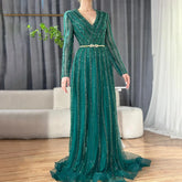 Robe de soirée musulmane verte élégante et luxueuse, manches longues, perles, pour femmes, LA70790, 2025