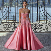 Dubai Arabia Peach A Line Satin Strapless Luxury Beaded Evening Dresses Gowns For Women Wedding Party 2025 LA72195