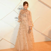 Muslim Nude A-Line Beaded Luxury Elegant Dubai Evening Gown Wedding Party LA72594