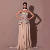 Vestidos de noche de lujo de diseñador, color nude, con cuentas, LA72915
