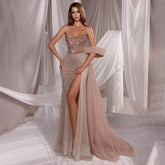 2025 Arab Caramel Srapless Mermaid Long Evening Dress - Elegant Gown with Beaded for Women's Party LA72580