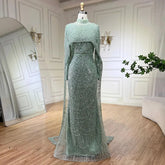 Luxury Muslim Cape Dubai Arabia Evening Dresses Nude Mermaid Gowns for Party LA72032m