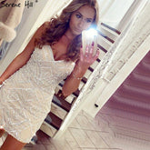 Nude Silver Short Dresses Cocktail Gowns 2025 Beading Diamond Sexy For Women Party LA70879