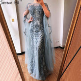 Grey Mermaid Luxury Evening Dresses Gowns 2025 Long Sleeves Beading Elegant For Women Party LA70576