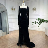 2025 Arabic Black Velvet With Gloves Mermaid Luxury Dubai Evening Dresses Gowns for Women Wedding Party LA72530