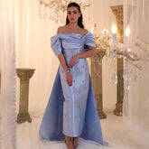 2025 Arabic Blue Beaded Crystal Ankle-Length Mermaid Satin Evening Dresses Gowns for Women Wedding Party LA72414A