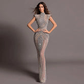 Vestidos de noche árabes de lujo en color nude plateado de diseñador de Dubái LA72344