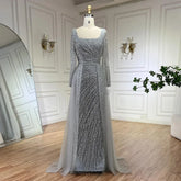 2025 Arabic Dubai Silver Gray Mermaid Detachable Skirt Beaded Luxury Evening Dresses Gowns for Women Party LA71618L