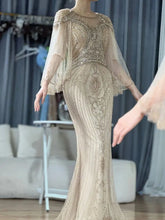 2025 Arabic Gold Elegant Mermaid Beaded Long Evening Dresses Gowns for Formal Occasion LA72749
