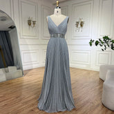 2025 Arabic Gray Mermaid Spaghetti Strap Luxury Evening Gown with for Women's Wedding Party LA72628