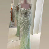 2025 Arabic Sage Green Sweetheart Mermaid Pearls Beaded Luxury Dubai Evening Gown for Women's Party LA72660