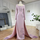 2025 Arabic Pink Mermaid Elegant Beaded Satin Luxury Dubai Evening Dresses Gowns For Women Party LA72001A