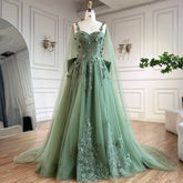 2025 Arabic Sage Green Spaghetti Strap Lace-Up Bow A-Line Appliques Prom Dress for Women Wedding Party LA72642