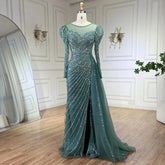 2025 Arabic Turquoise Mermaid Split Beaded Luxury Dubai Long Evening Dresses Gowns for Women Wedding Party LA72448