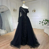2025 Black One-Shoulder With Overskirt Luxury Beaded Formal Occasion Evening Dresses Gowns for Women Party LA72424A