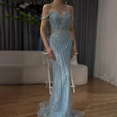 2025 Blue Prom Mermaid Gown Beaded Luxury Saudi Evening Dress for Formal Occasion LA72715A