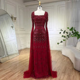 Luxury Wine Red Burgundy Evening Dress with Cape Sleeves LA72355A