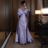 Lilac Off Shoulder Lilac Evening Dress with Cape Beaded Wedding Party Gowns LA72529