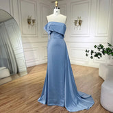 2025 Dubai Blue Satin Off The Shoulder Mermaid Luxury Arabic Evening Dresses Gowns for Women Wedding Party LA72506