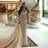2025 Dubai Nude Strapless Mermaid Dress with Overskirt Beaded Luxury Evening Gown for Women Wedding Party LA72291