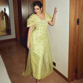 Luxury Beaded Yellow Evening Dress with Cape LA72756
