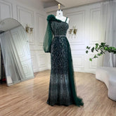 2025 Green One Shoulder Elegant With Overskirt Mermaid Beaded Evening Dresses Gowns for Women Wedding Party LA72408
