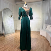 2025 Green Satin Three Quarter Mermaid Evening Dresses Gowns Elegant Lace Beaded for Women Wedding Party LA71510A
