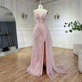 2025 Light Pink Spaghetti Strap Evening Dresses Gowns Mermaid Beaded Elegant Overskirt For Women Party LA72378A