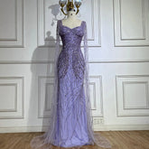 Lilac Mermaid Luxury Dubai Evening Dresses with Cape Sleeves LA72697