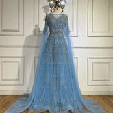 Luxury Blue Evening Dress with Cape Sleeves LA72666