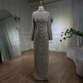 Muslim Nude Elegant Mermaid High Split Beaded Luxury Evening Dress Gown LA72091L