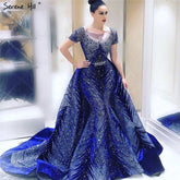 2025 Muslim Velvet Fabric Mermaid Luxury Blue Evening Dresses Dress With Skirt Formal Dress Plus Size LA60914