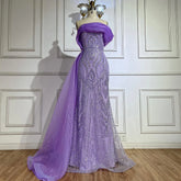 2025 One-Shoulder Purple Mermaid Beaded Evening Dress with Side Skirt Overlay for Formal Occasion Saudi LA72706
