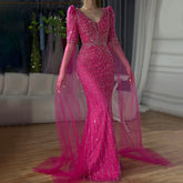 Luxury Fuchsia Evening Dress Mermaid Gown for Formal Occasion LA72774