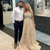 2025 Saudi Arabic Nude Pearls Beaded Design A-Line Evening Dresses Gowns for Formal Occasion LA72738