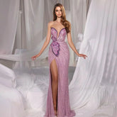 2025 Saudi Arabic Pink Strapless Mermaid Evening Dress with High Split for Formal Occasion LA72480