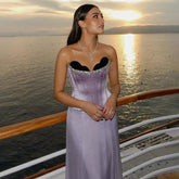 2025 Saudi Lilac Two-Piece Satin A-Line Evening Dresses for Women Strapless Corset for Formal Occasion LA72765