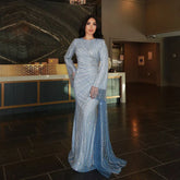 2025 Arabic Elegant Blue Beaded Saudi Evening Dresses Gowns for Formal Occasion LA72822