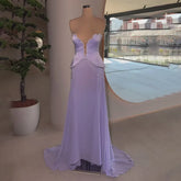 2025 Arabic Lilac Beaded Strapless Mermaid Satin Evening Dresses Gowns for Formal Occasion LA72808