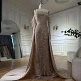 2025 Arabic Nude Luxury Pearls Beaded Mermaid Evening Gown with Overskirt for Formal Occasion LA72160B